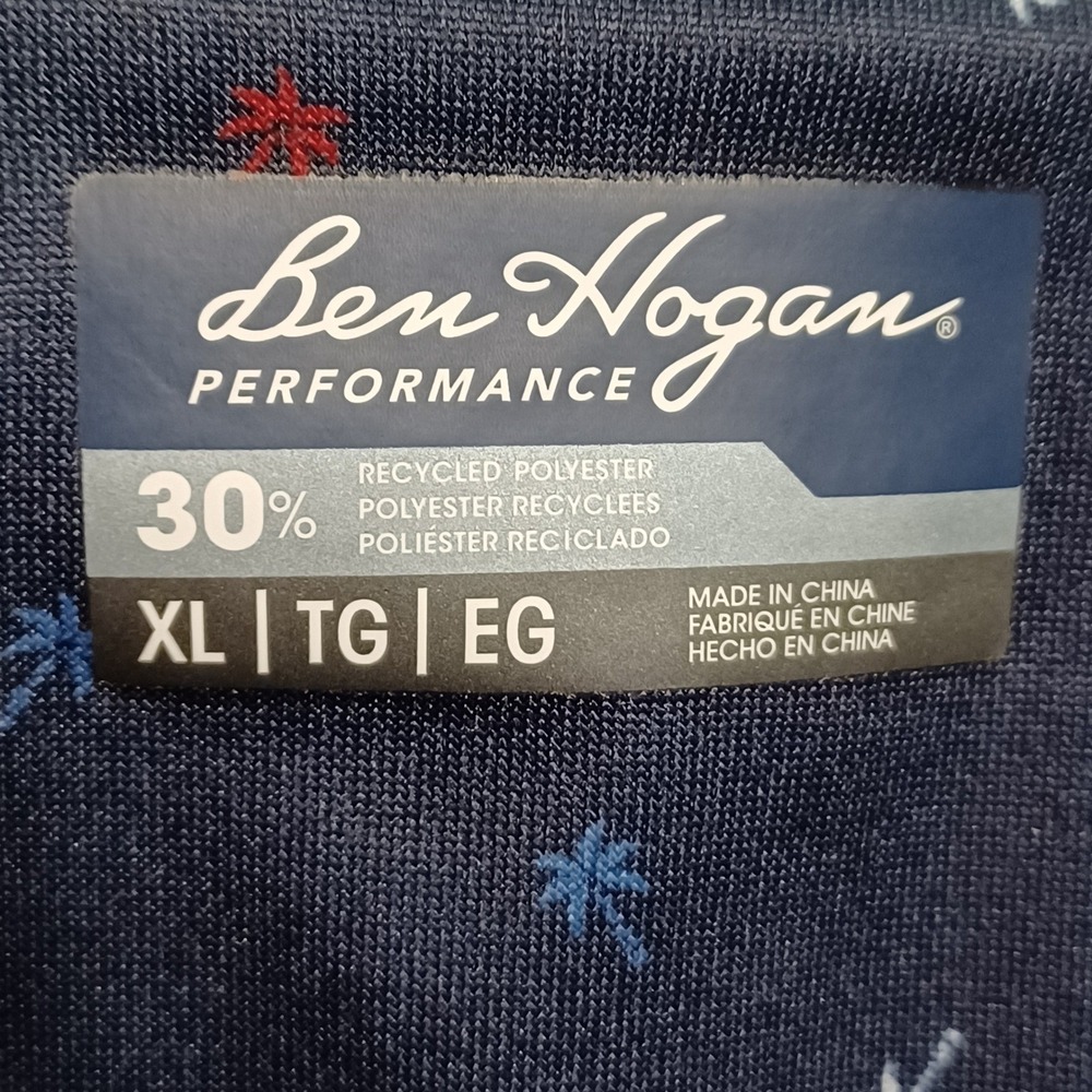 Ben Hogan Performance Mens XL Navy Palm Tree Print Golf Polo Shirt WT5661 - Picture 2 of 11